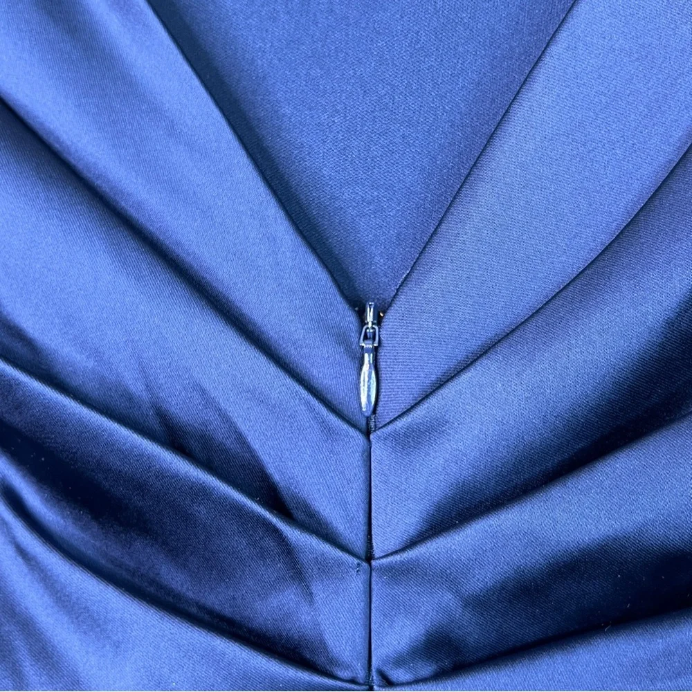 Betsy & Adam Sz. 10 Navy Blue Stretch Satin Lined Long Sleeve Form Fitti… - Picture 8 of 14